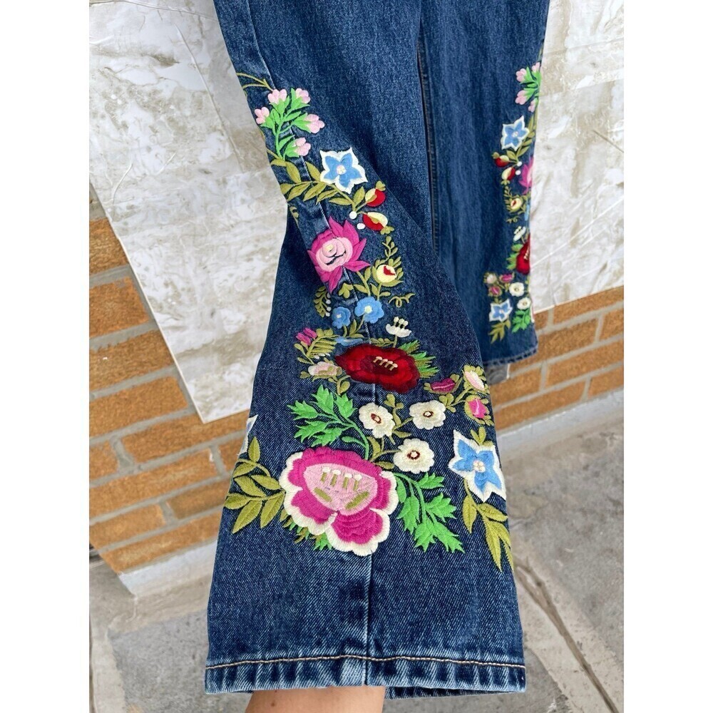 Lawman Embroidered Bootcut Jeans Sz 7 Floral - Picture 4 of 12